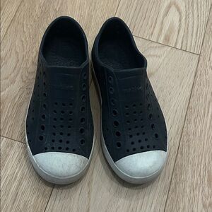 Native Black Slip-On Shoes with White Soles